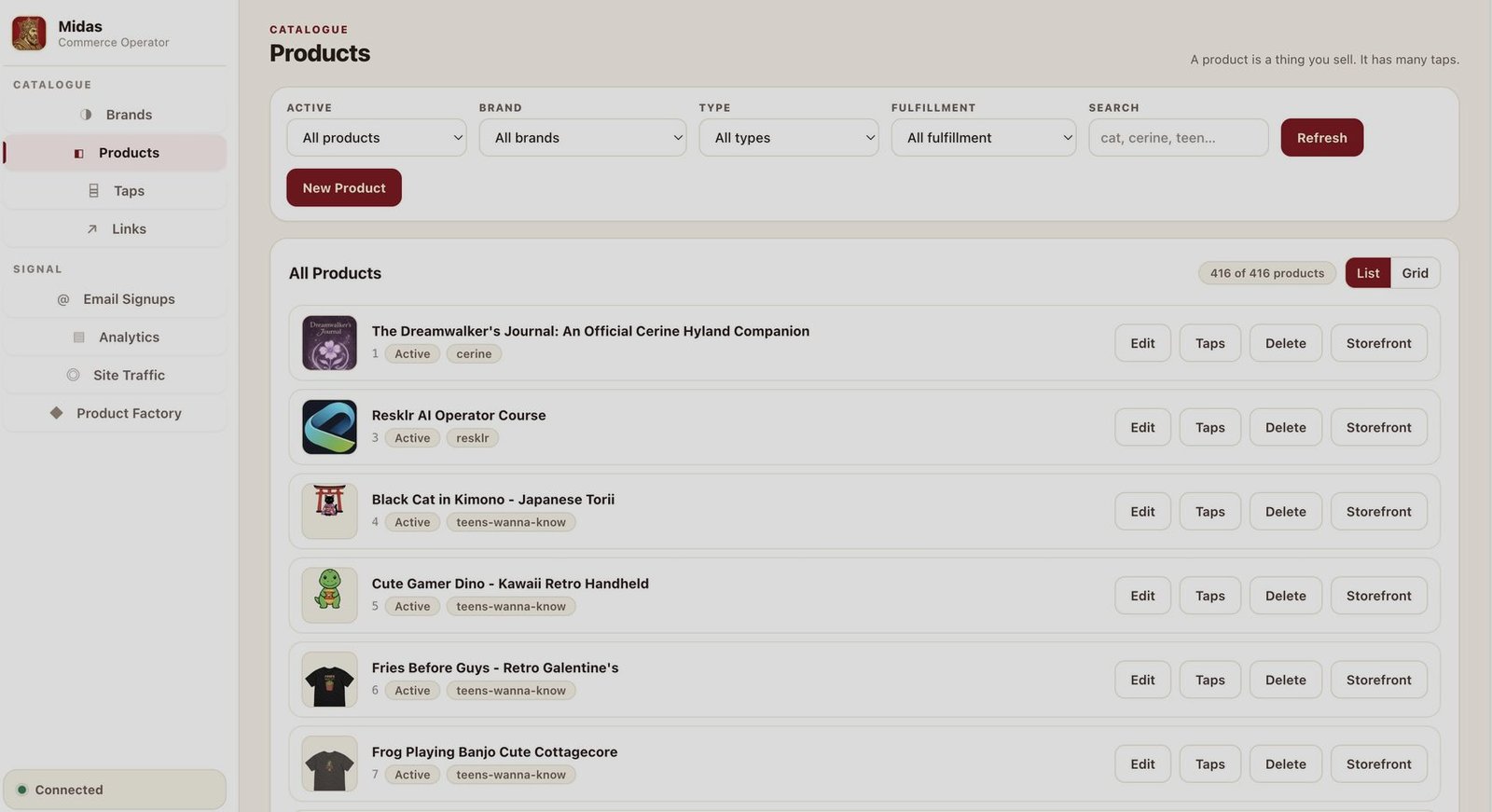 Midas &middot; Catalogue: 416 products, four brands